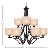 Toltec Zilo 30in 9-Light Uplight Chandelier | Modern Dark Granite Steel and Amber Textured Glass | Dining Room & Foyer | 30 x 30 x 28 in | Model 569-DG-4613