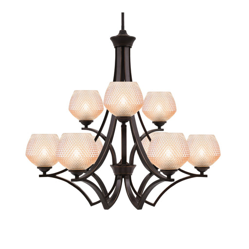 Toltec Zilo 30in 9-Light Chandelier | Dark Granite Steel and Amber Textured Glass | Dining Room & Foyer | 30 x 30 x 27.75 in | Model 569-DG-4623