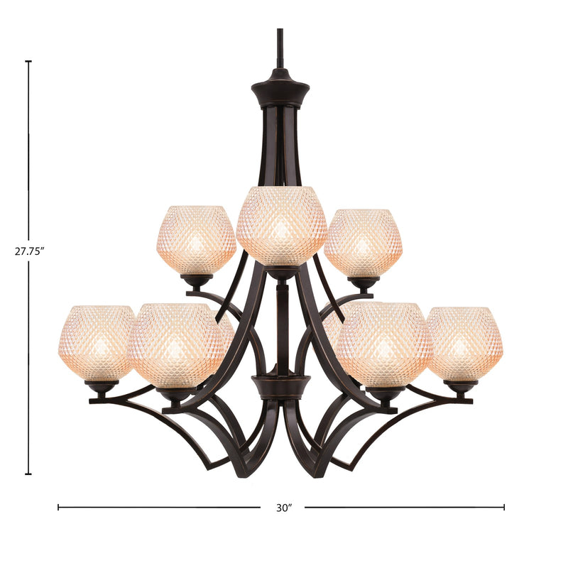 Toltec Zilo 30in 9-Light Chandelier | Dark Granite Steel and Amber Textured Glass | Dining Room & Foyer | 30 x 30 x 27.75 in | Model 569-DG-4623
