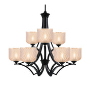 Toltec Zilo 30in 9-Light Uplight Chandelier | Industrial Matte Black Steel and Amber Textured Glass | Dining Room & Foyer | 30 x 30 x 28 in | Model 569-MB-4613