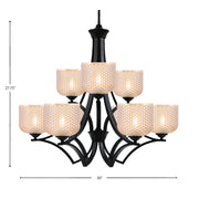 Toltec Zilo 30in 9-Light Uplight Chandelier | Industrial Matte Black Steel and Amber Textured Glass | Dining Room & Foyer | 30 x 30 x 28 in | Model 569-MB-4613