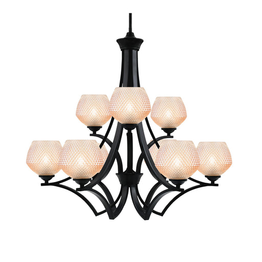 Toltec Zilo 30in 9-Light Chandelier | Matte Black Steel and Amber Textured Glass | Dining Room & Foyer | 30 x 30 x 27.75 in | Model 569-MB-4623