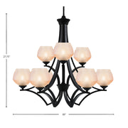 Toltec Zilo 30in 9-Light Chandelier | Matte Black Steel and Amber Textured Glass | Dining Room & Foyer | 30 x 30 x 27.75 in | Model 569-MB-4623