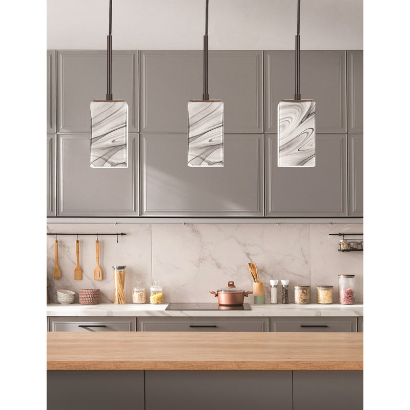 Toltec Apollo 4in 1-Light Pendant | Dark Granite Steel and Onyx Swirl Glass | Kitchen Island & Bar Area | 4 x 13.25 in | Model 572-DG-549
