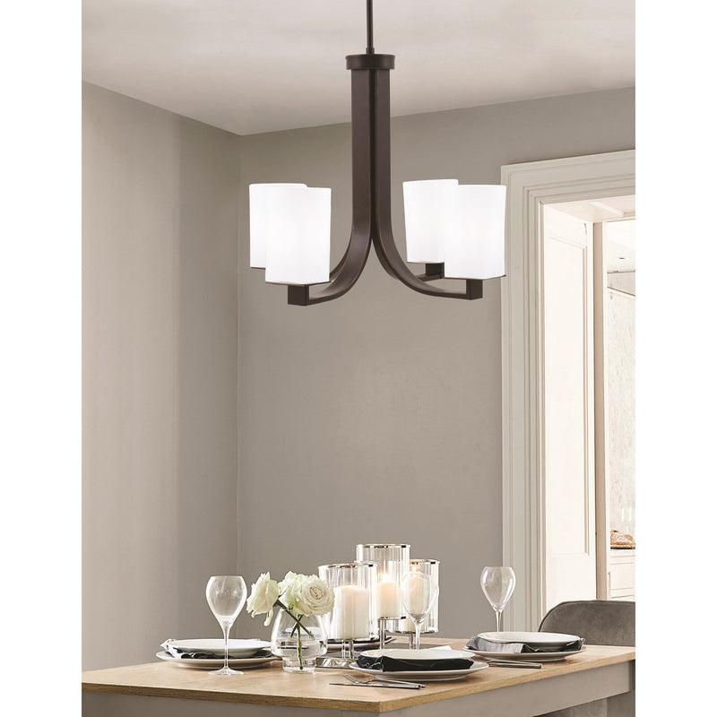 Toltec Apollo 21.5in 4-Light Uplight Chandelier | Dark Granite Steel and White Opal Glass | Dining Room & Living Room | 21.5 x 21.5 x 18.25 in | Model 574-DG-261