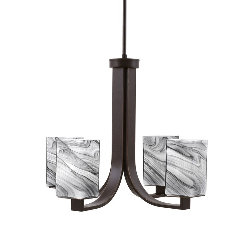 Toltec Apollo 21.25in 4-Light Uplight Chandelier | Dark Granite Steel and Onyx Swirl Glass | Dining Room & Living Room | 21.25 x 21.25 x 18.25 in | Model 574-DG-549