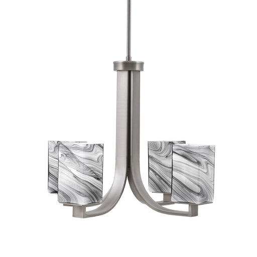 Toltec Apollo 21.25in 4-Light Uplight Chandelier | Modern Graphite Steel and Onyx Swirl Glass | Dining Room & Living Room | 21.25 x 21.25 x 18.25 in | Model 574-GP-549