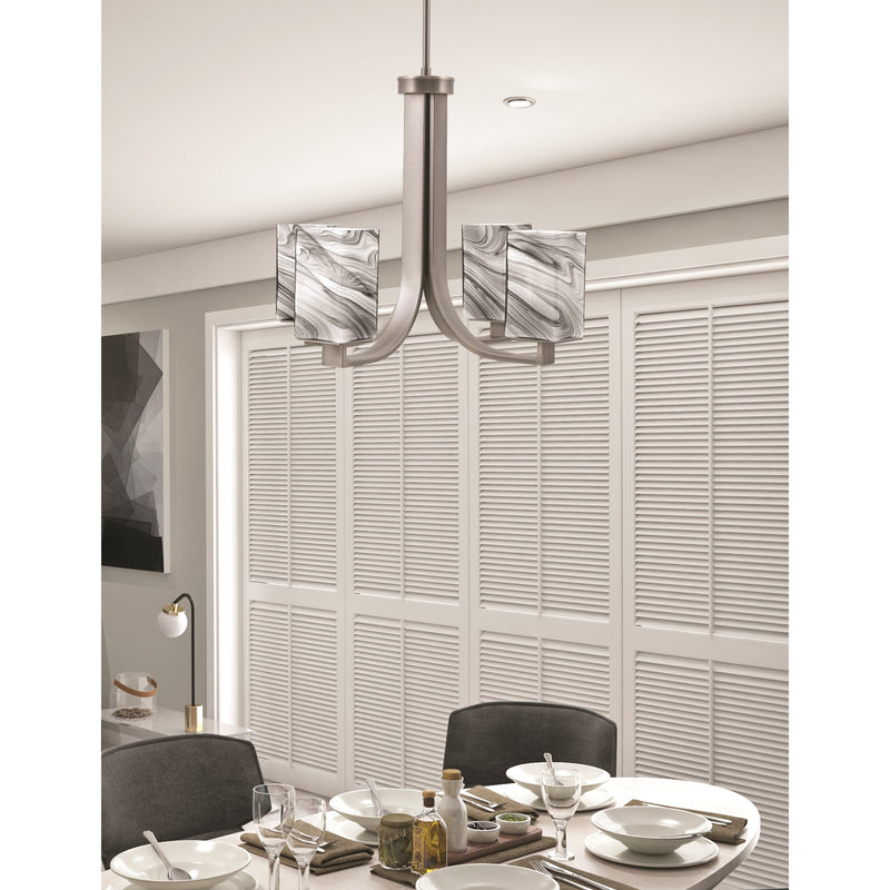 Toltec Apollo 21.25in 4-Light Uplight Chandelier | Modern Graphite Steel and Onyx Swirl Glass | Dining Room & Living Room | 21.25 x 21.25 x 18.25 in | Model 574-GP-549