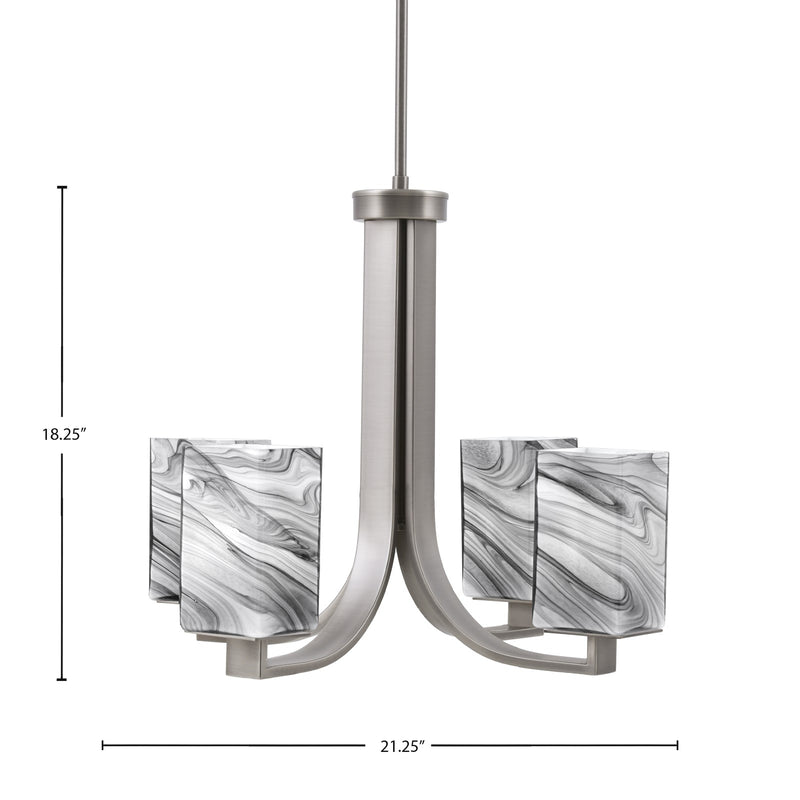 Toltec Apollo 21.25in 4-Light Uplight Chandelier | Modern Graphite Steel and Onyx Swirl Glass | Dining Room & Living Room | 21.25 x 21.25 x 18.25 in | Model 574-GP-549