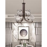 Toltec Apollo 26.5in 8-Light Chandelier | Dark Granite Steel and Onyx Swirl Glass | Dining Room & Foyer | 26.5 x 26.5 x 22.75 in | Model 578-DG-549