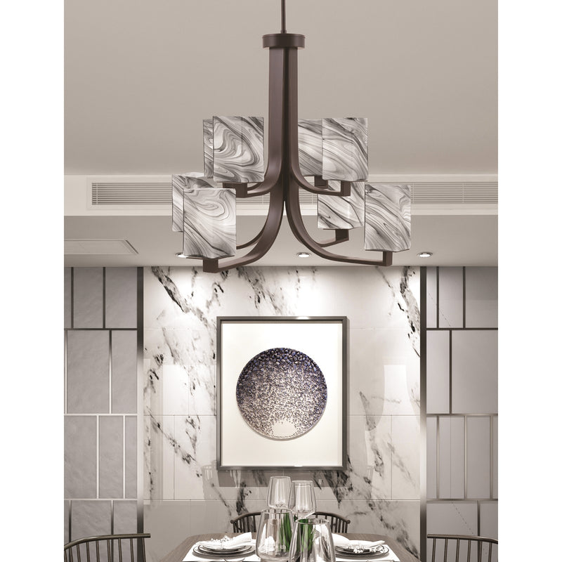 Toltec Apollo 26.5in 8-Light Chandelier | Dark Granite Steel and Onyx Swirl Glass | Dining Room & Foyer | 26.5 x 26.5 x 22.75 in | Model 578-DG-549