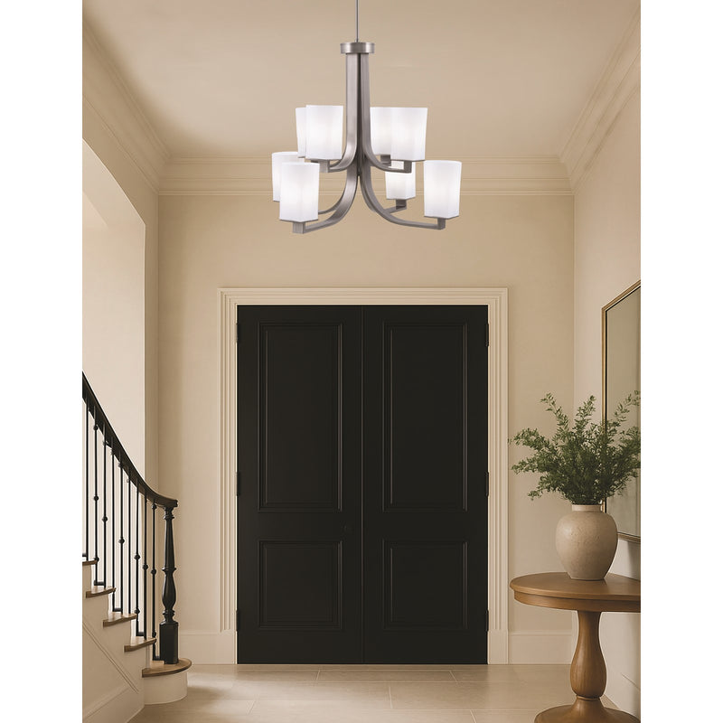Toltec Apollo 27.5in 8-Light Uplight Chandelier | Graphite Steel and White Opal Glass | Dining Room & Living Room | 27.5 x 27.5 x 22.75 in | Model 578-GP-261