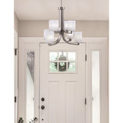 Toltec Apollo 26.5in 8-Light Chandelier | Graphite Steel and White Marble Glass | Dining Room & Living Room | 26.5 x 26.5 x 22.75 in | Model 578-GP-541
