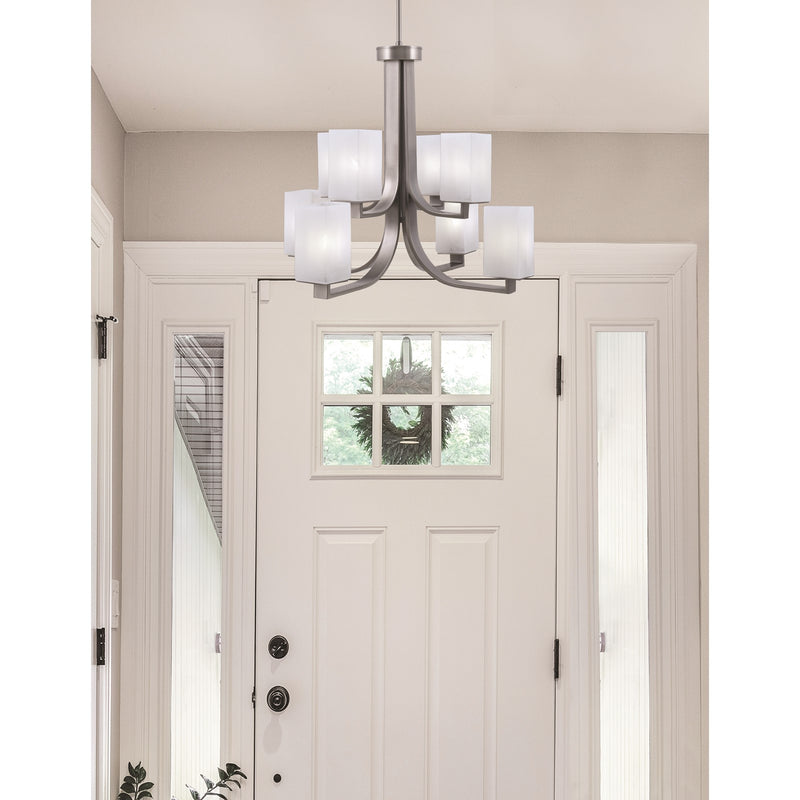 Toltec Apollo 26.5in 8-Light Chandelier | Graphite Steel and White Marble Glass | Dining Room & Living Room | 26.5 x 26.5 x 22.75 in | Model 578-GP-541