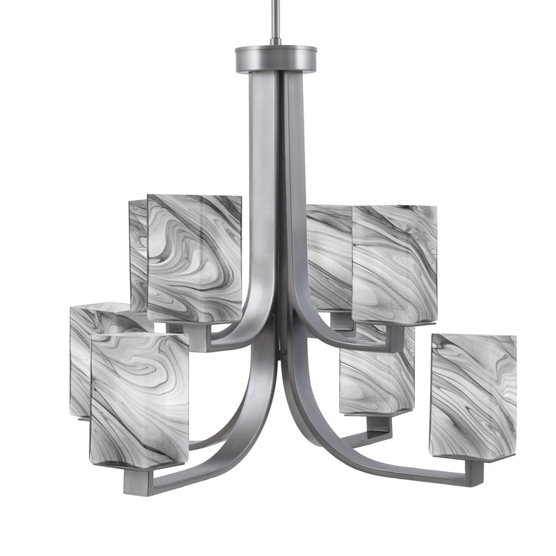 Toltec Apollo 26.5in 8-Light Chandelier | Graphite Steel and Onyx Swirl Glass | Dining Room & Living Room | 26.5 x 26.5 x 22.75 in | Model 578-GP-549