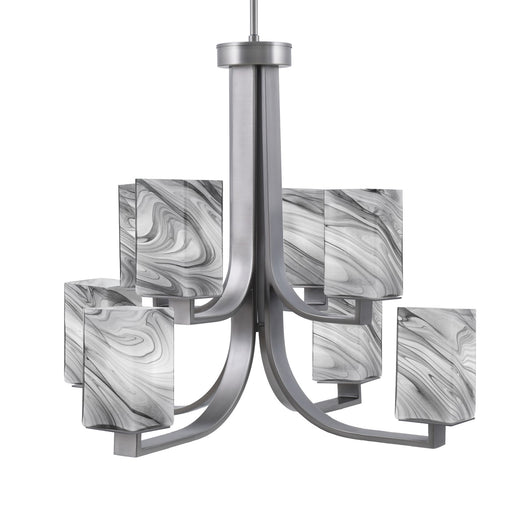 Toltec Apollo 26.5in 8-Light Chandelier | Graphite Steel and Onyx Swirl Glass | Dining Room & Living Room | 26.5 x 26.5 x 22.75 in | Model 578-GP-549