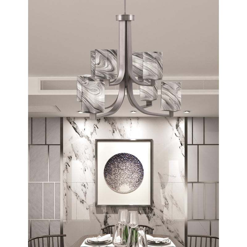 Toltec Apollo 26.5in 8-Light Chandelier | Graphite Steel and Onyx Swirl Glass | Dining Room & Living Room | 26.5 x 26.5 x 22.75 in | Model 578-GP-549
