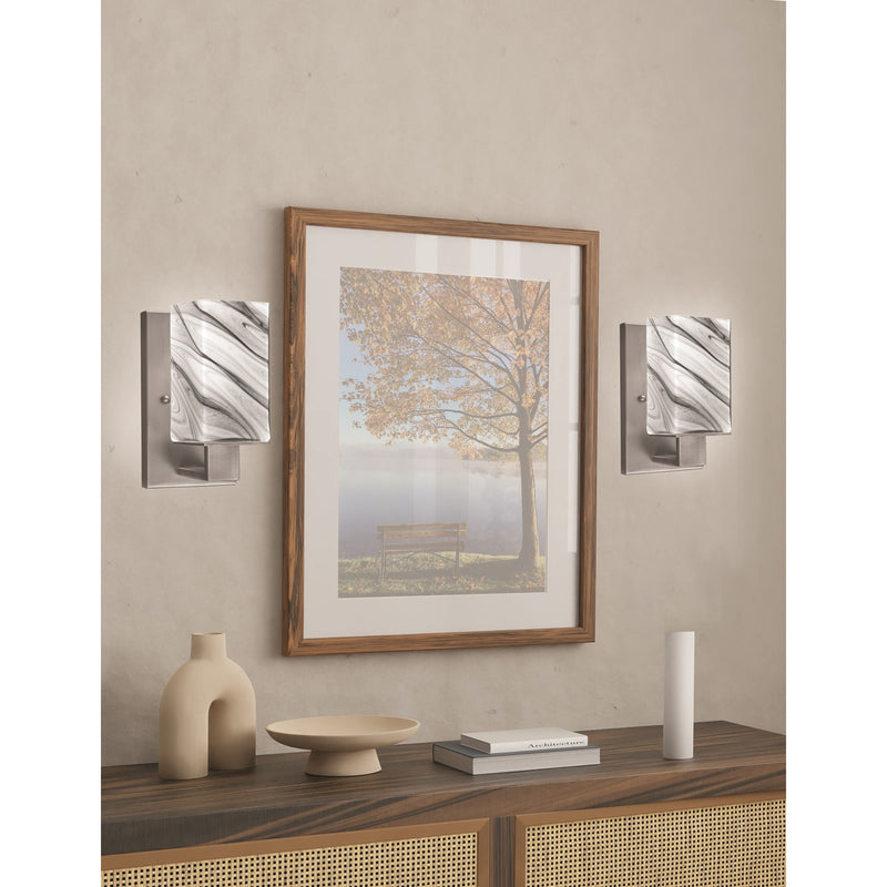 Toltec Apollo 1-Light Wall Sconce | Modern Graphite Steel and Onyx Swirl Glass | Hallway & Bathroom Accent | 4.5 x 8.75 x 5.25 in | Model 581-GP-549
