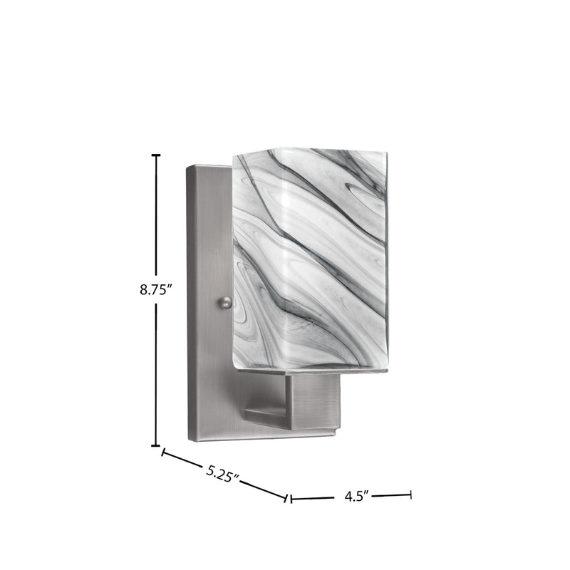 Toltec Apollo 1-Light Wall Sconce | Modern Graphite Steel and Onyx Swirl Glass | Hallway & Bathroom Accent | 4.5 x 8.75 x 5.25 in | Model 581-GP-549
