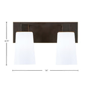 Toltec Apollo 2-Light Bath Bar | Dark Granite Steel and White Opal Glass | Bathroom Vanity & Powder Room | 8.75 in H | Model 582-DG-261