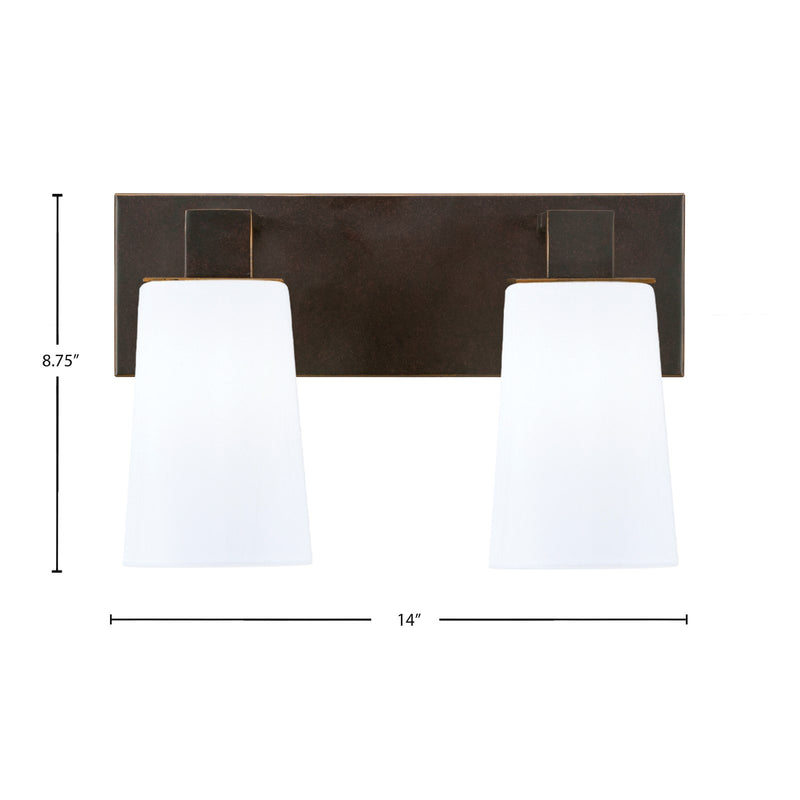 Toltec Apollo 2-Light Bath Bar | Dark Granite Steel and White Opal Glass | Bathroom Vanity & Powder Room | 8.75 in H | Model 582-DG-261
