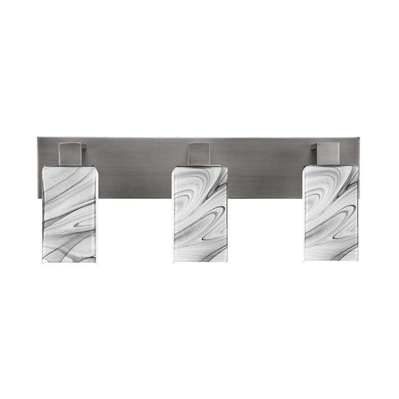 Toltec Apollo 3-Light Bath Bar | Modern Graphite Steel and Onyx Swirl Glass | Bathroom Vanity Light | 8.75in H, 23.5in W | Model 583-GP-549