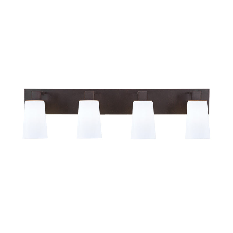 Toltec Apollo 4-Light Bath Bar | Modern Dark Granite Steel and White Opal Glass | Bathroom Vanity Light | 8.75in H, 32.75in W | Model 584-DG-261
