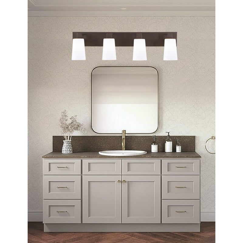 Toltec Apollo 4-Light Bath Bar | Modern Dark Granite Steel and White Opal Glass | Bathroom Vanity Light | 8.75in H, 32.75in W | Model 584-DG-261