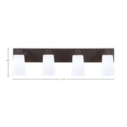 Toltec Apollo 4-Light Bath Bar | Modern Dark Granite Steel and White Opal Glass | Bathroom Vanity Light | 8.75in H, 32.75in W | Model 584-DG-261