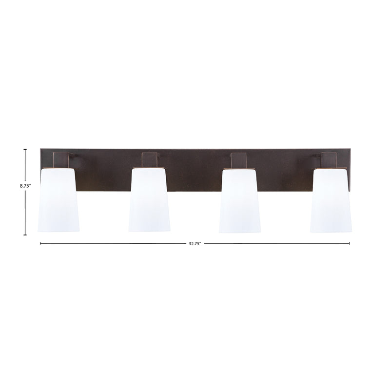Toltec Apollo 4-Light Bath Bar | Modern Dark Granite Steel and White Opal Glass | Bathroom Vanity Light | 8.75in H, 32.75in W | Model 584-DG-261