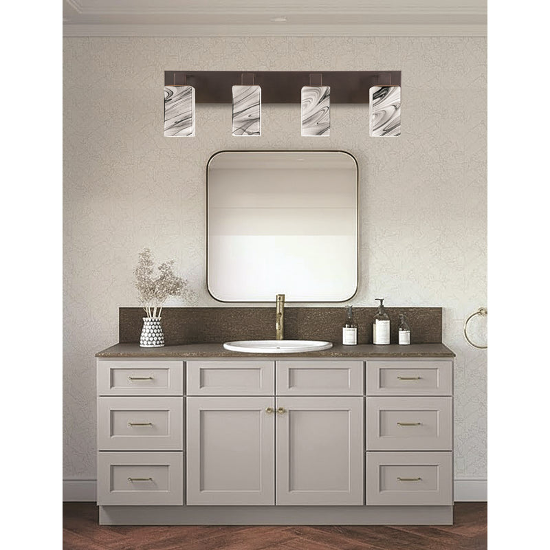 Toltec Apollo 32.75in 4-Light Bath Bar | Modern Dark Granite Steel and Onyx Swirl Glass | Bathroom Vanity Light | 32.75 x 4.5 x 8.75 in | Model 584-DG-549