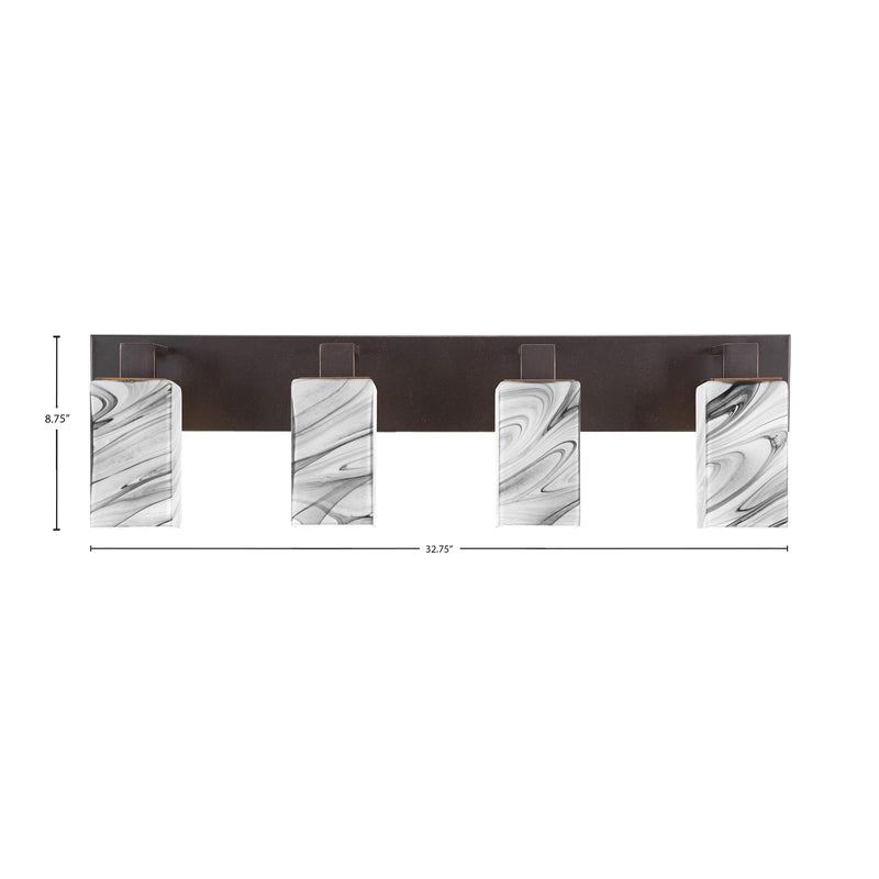 Toltec Apollo 32.75in 4-Light Bath Bar | Modern Dark Granite Steel and Onyx Swirl Glass | Bathroom Vanity Light | 32.75 x 4.5 x 8.75 in | Model 584-DG-549
