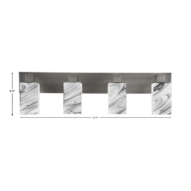 Toltec Apollo 32.75in 4-Light Bath Bar | Modern Graphite Steel and Onyx Swirl Glass | Bathroom Vanity & Powder Room | 8.75 x 5.75 in | Model 584-GP-549