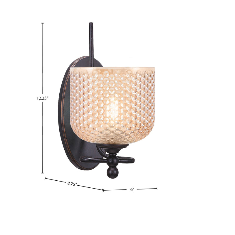 Toltec Capri 6in 1-Light Wall Sconce | Modern Dark Granite Steel and Amber Textured Glass | Hallway & Bathroom Accent | 6 x 9 x 12 in | Model 591-DG-4613