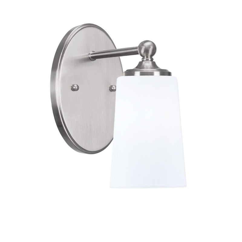 Toltec Capri 9.5in 1-Light Wall Sconce | Modern Brushed Nickel and White Opal Glass | Bedroom & Hallway Accent Light | Model 5911-BN-261