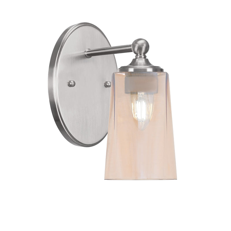 Toltec Capri 9.5in 1-Light Wall Sconce | Modern Brushed Nickel and Amber Gradient Glass | Bedroom & Hallway Accent Light | Model 5911-BN-263