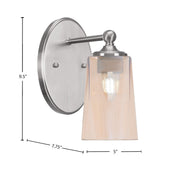 Toltec Capri 9.5in 1-Light Wall Sconce | Modern Brushed Nickel and Amber Gradient Glass | Bedroom & Hallway Accent Light | Model 5911-BN-263