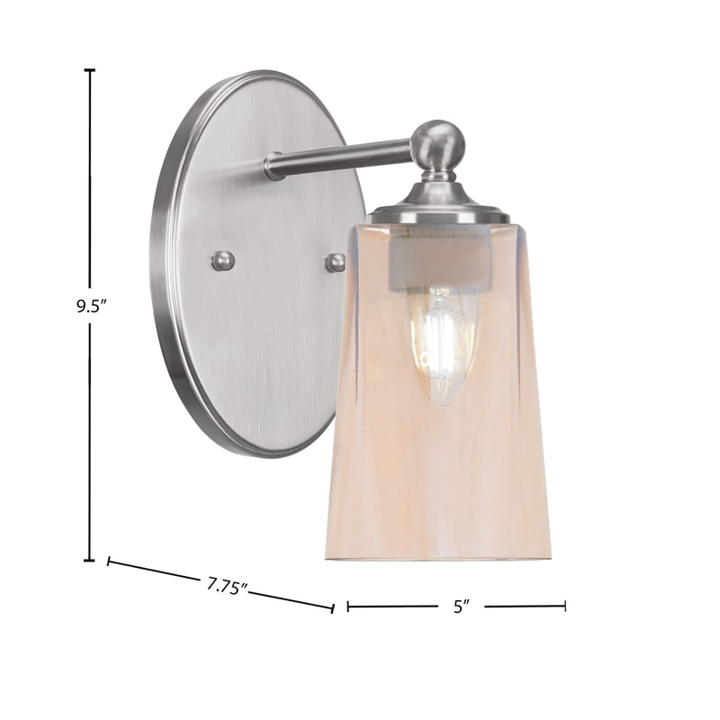 Toltec Capri 9.5in 1-Light Wall Sconce | Modern Brushed Nickel and Amber Gradient Glass | Bedroom & Hallway Accent Light | Model 5911-BN-263