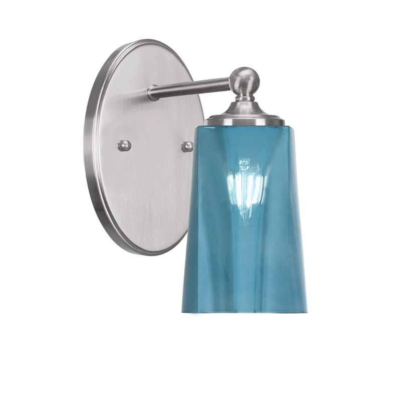 Toltec Capri 9.5in 1-Light Wall Sconce | Modern Brushed Nickel and Blue Gradient Glass | Bedroom & Hallway Accent Light | Model 5911-BN-265