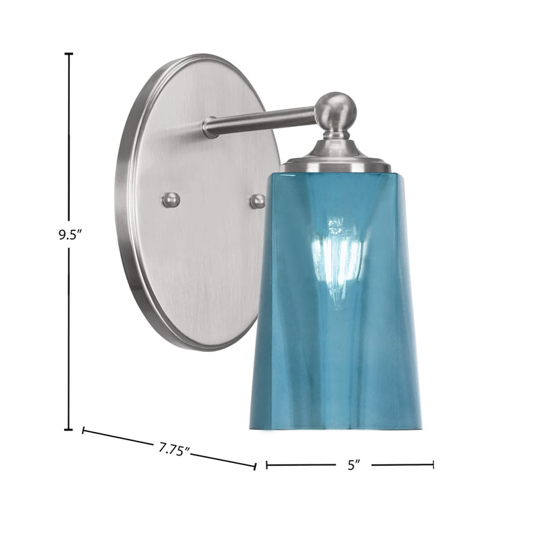 Toltec Capri 9.5in 1-Light Wall Sconce | Modern Brushed Nickel and Blue Gradient Glass | Bedroom & Hallway Accent Light | Model 5911-BN-265
