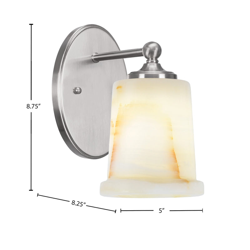 Toltec Capri 5in 1-Light Wall Sconce | Modern Brushed Nickel and Natural Stone Shade | Bedroom & Hallway Accent Light | Model 5911-BN-4128