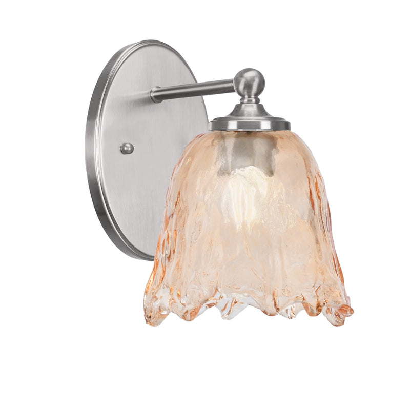 Toltec Capri 7in 1-Light Wall Sconce | Modern Brushed Nickel and Amber Lava Glass | Bedroom & Hallway Accent Light | Model 5911-BN-4233