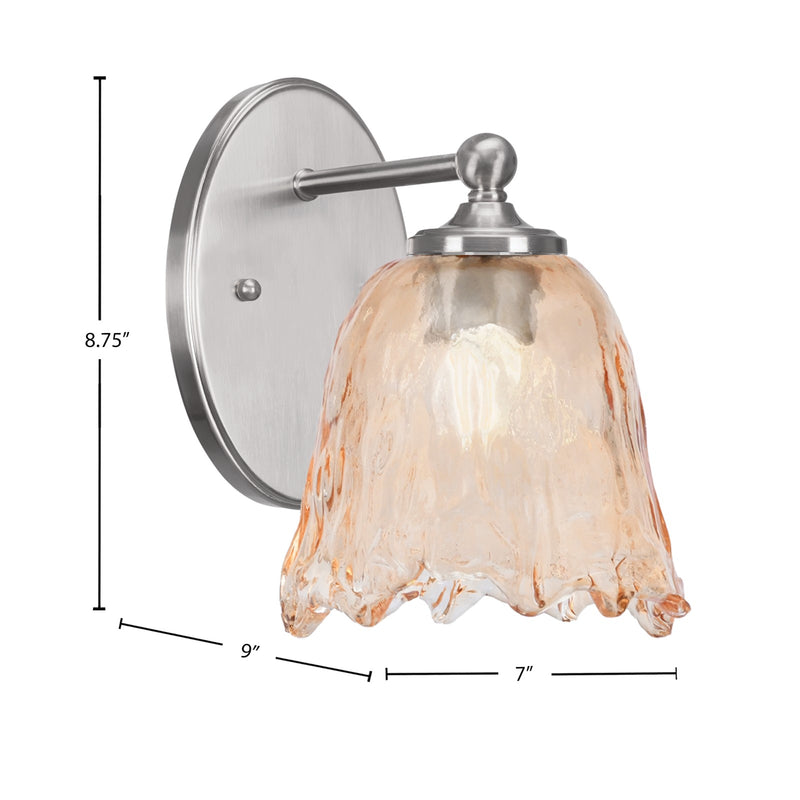 Toltec Capri 7in 1-Light Wall Sconce | Modern Brushed Nickel and Amber Lava Glass | Bedroom & Hallway Accent Light | Model 5911-BN-4233