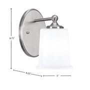 Toltec Capri 1-Light Wall Sconce | Brushed Nickel and White Opal Glass | Bathroom & Hallway | 5 x 8.25 x 8.75 in | Model 5911-BN-5031