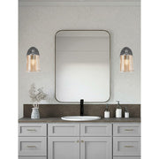 Toltec Capri 1-Light Wall Sconce | Brushed Nickel and Amber Bubble Glass | Bathroom & Hallway | 5 x 8.25 x 8.75 in | Model 5911-BN-5033