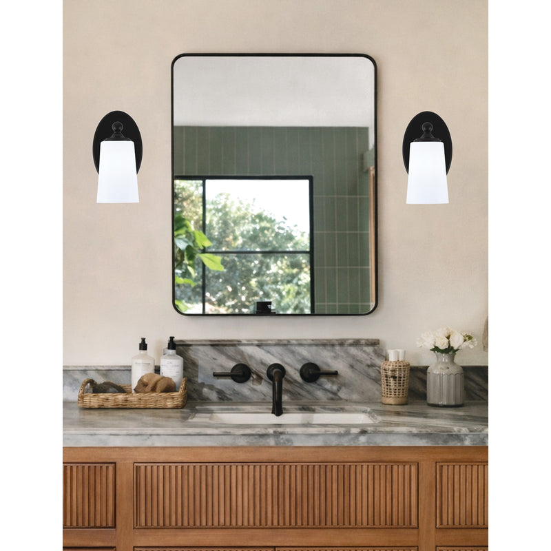 Toltec Capri 5in 1-Light Wall Sconce | Modern Matte Black and White Opal Glass | Bedroom & Hallway Accent Light | Model 5911-MB-261