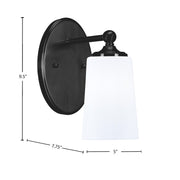 Toltec Capri 5in 1-Light Wall Sconce | Modern Matte Black and White Opal Glass | Bedroom & Hallway Accent Light | Model 5911-MB-261