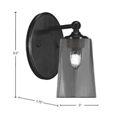 Toltec Capri 9.5in 1-Light Wall Sconce | Modern Matte Black and Smoke Bubble Glass | Bedroom & Hallway | 5 x 7.75 x 9.5 in | Model 5911-MB-262