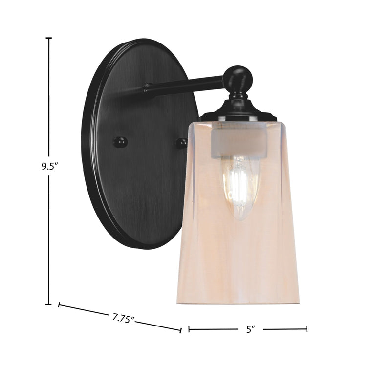 Toltec Capri 9.5in 1-Light Wall Sconce | Modern Matte Black and Amber Gradient Glass | Bedroom & Hallway | 5 x 7.75 x 9.5 in | Model 5911-MB-263