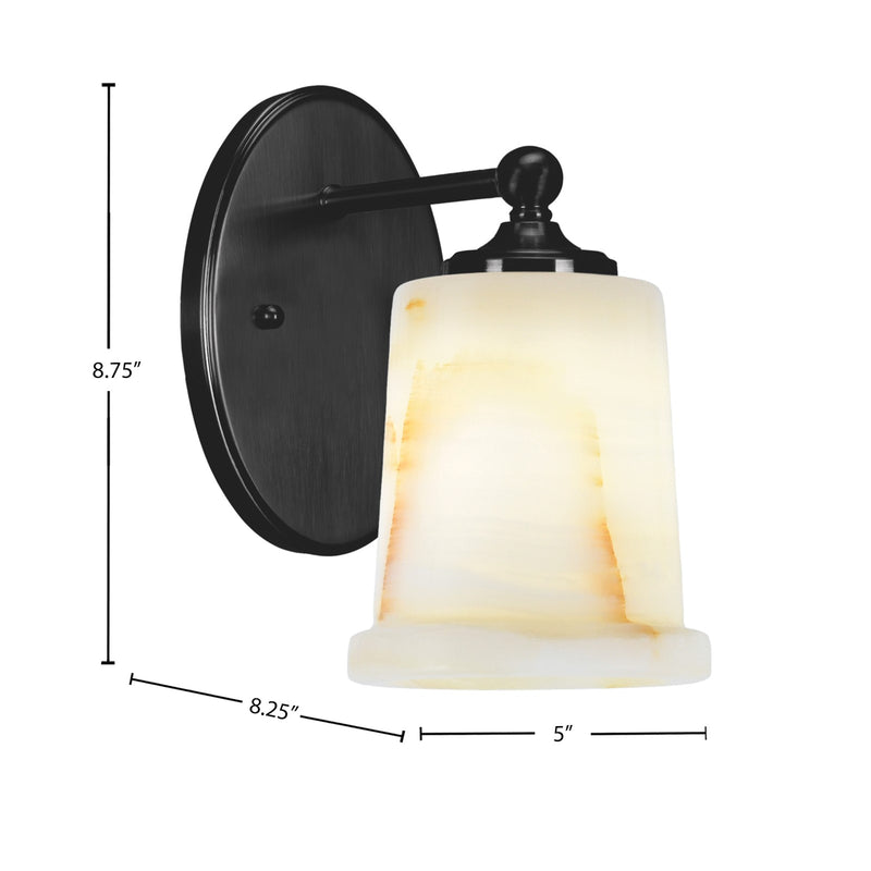 Toltec Capri 5in 1-Light Wall Sconce | Modern Matte Black and Natural Stone Glass | Bedroom & Hallway Accent Light | Model 5911-MB-4128